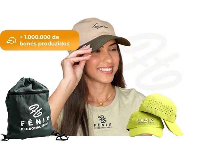 Fábrica de bonés personalizados Fênix: mais de 1 milhão de bonés produzidos, do dad hat ao modelo esportivo perfurado.
